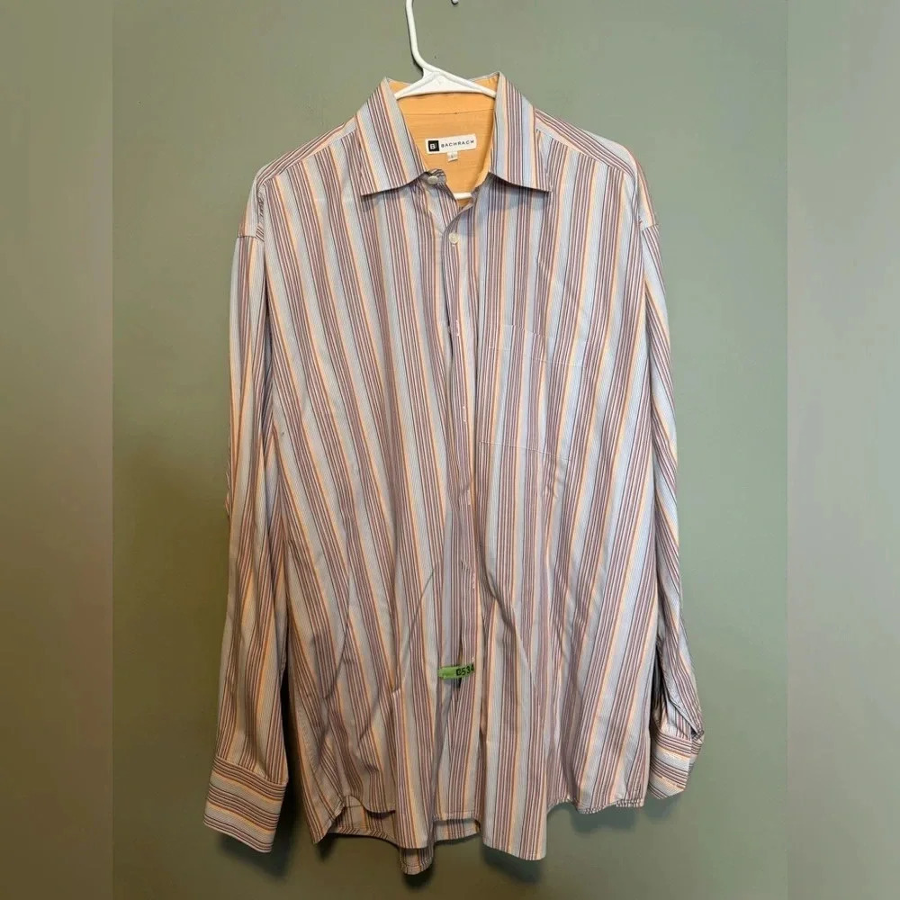 Bachrach Men’s Button Front Dress Shirt Size Large Open Collar‎